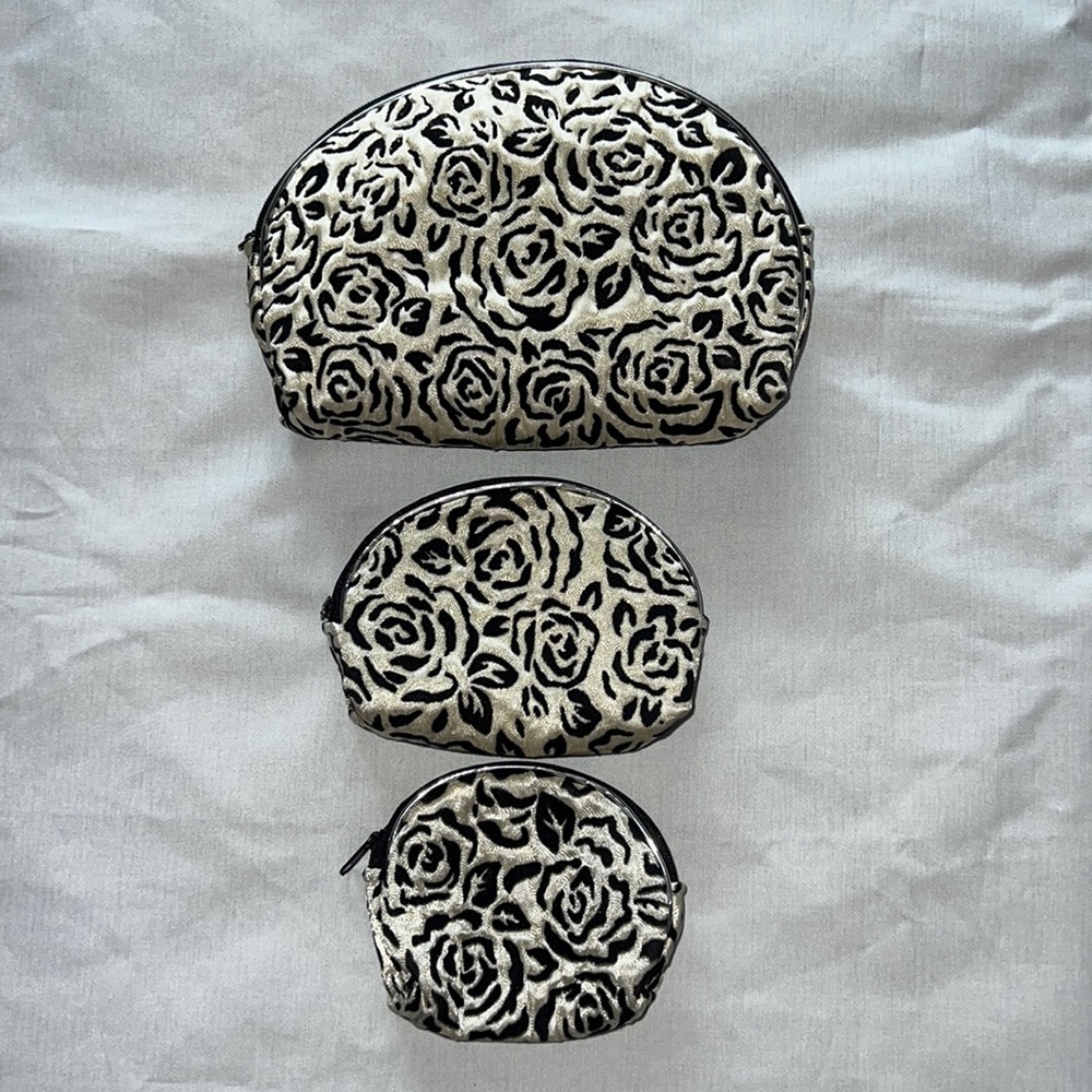 Trio Of Black and White Rose cosmetic bags